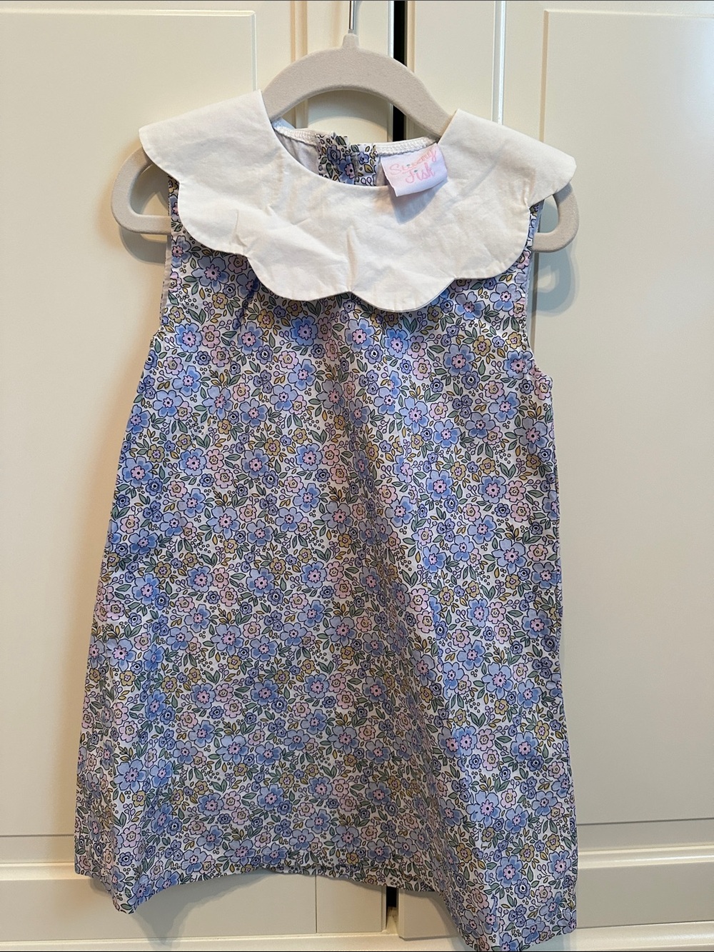 Girls Floral Lavender Dress with White Scalloped Collar